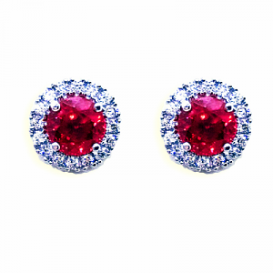 Ruby & Diamond Halo Earrings 
