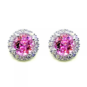 Pink Tourmaline & Diamond Halo Earrings