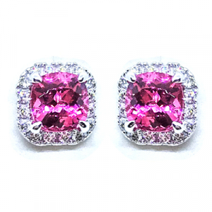 Pink Spinel & Diamond Halo Earrings 