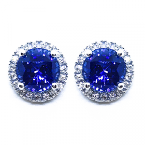 Sapphire & Diamond Halo Earrings 