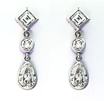 Pear Shape & Square Diamond Drop Earrings