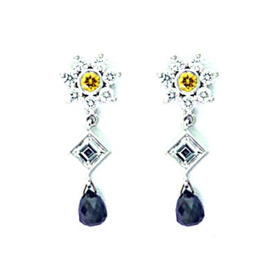 Flower Diamond Drop Earrings - 2.69 carats total