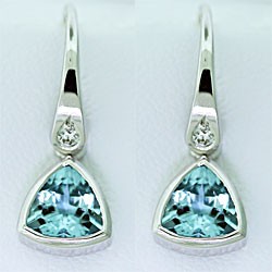 Trilliant Cut  Aquamarine & Diamond Drops